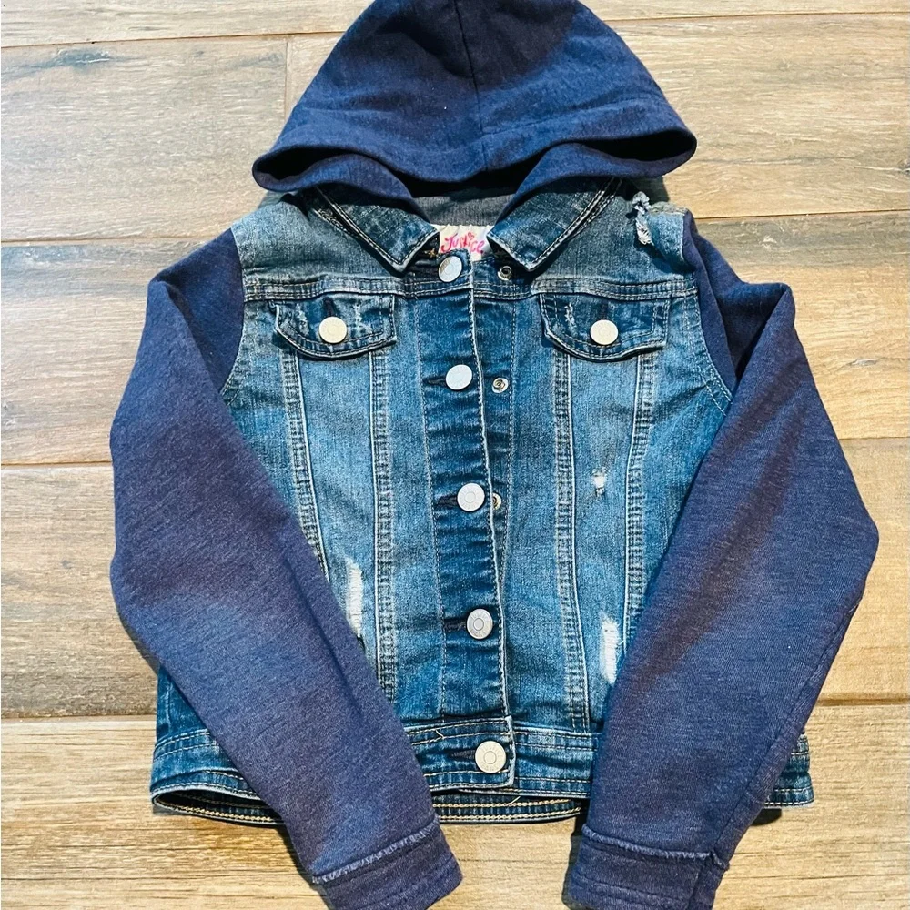 6 Pcs Bundle Justice Denim Hoodie Jacket and 5 Colorful Tank Tops Girls Size 8
